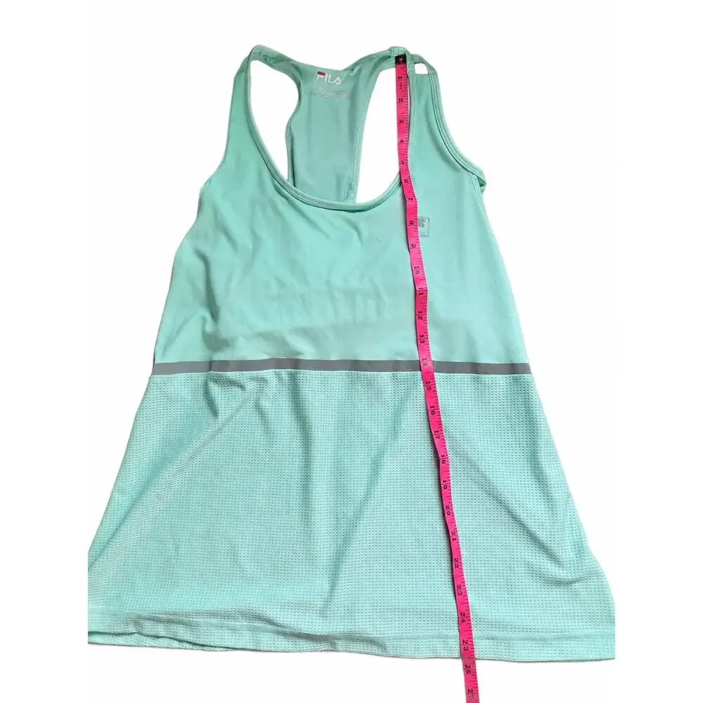 FILA Sport Women’s L Mint Green Racerback Mesh Tank Built In Bra Reflective